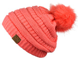 NYFASHION101 Soft Stretch Cable Knit Faux Fur Pom Pom Beanie Hat