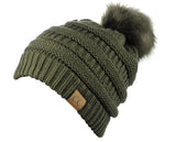 NYFASHION101 Soft Stretch Cable Knit Faux Fur Pom Pom Beanie Hat