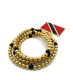 Polished Flag Pendant with 6mm 30" CCB Bead Necklace in Gold-Tone, Trinidad Tobago