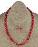 Women's 7mm Simulated Pearl Necklace with Stretch Bracelet and Ball Earrings