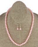 Women's 7mm Simulated Pearl Necklace with Stretch Bracelet and Ball Earrings