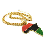 Pan Africa Continent Pendant with 9mm 18" Cuban Chain Necklace, Gold-Tone