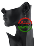 Women's Rasta Slogan All Lives Matter Wood Encircled Dangle Pierced Earrings