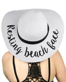 C.C Women's Paper Weaved Crushable Beach Embroidered Quote Floppy Brim Sun Hat, Resting Beach Face