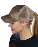 C.C Ponycap Messy High Bun Ponytail Adjustable Glitter Mesh Trucker Baseball Cap