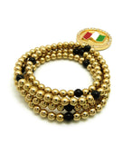 Stone Stud Waving Flag Medal Pendant with 6mm 30" CCB Bead Necklace in Gold-Tone, Italy