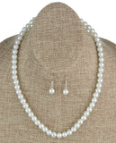 Women's 7mm Simulated Pearl Necklace with Stretch Bracelet and Ball Earrings