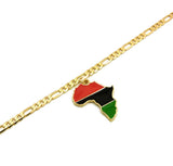 Women's Pan Africa Continent Charm 3.5mm 10" Figaro Chain Ankle Bracelet Anklet, Gold-Tone