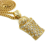 Stone Stud Hollow Basketball Net Pendant with 6mm Cuban Chain in Gold-Tone, 24"
