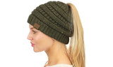 C.C Sparkly Sequin Cable Knit Messy High Bun Ponytail Beanie