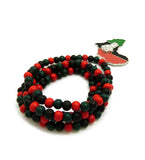 Power Fist on Pan Africa Continent Pendant with 6mm 36" Multicolored Wood Bead Necklace, Silver-Tone