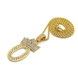 Stone Stud Tilted Crown Number Pendant with 3mm 18" Rope Chain Necklace, 0, Gold-Tone