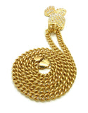 Stone Stud Praying Hands Pendant with 6mm Cuban Chain in Gold-Tone, 30"