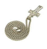 Stone Stud Double Cross Pendant with 5mm 24" Cuban Chain Necklace, Silver-Tone