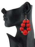Women's Wooden Ball Bead Hoop Dangle Pierced Earrings Set