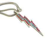 Colored Stone Lightning Bolt Pendant with 4mm 18" Franco Chain Necklace, Silver-Tone/Multi Stone