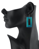 Women's Geometric Open Rectangle Wood Dangle Pierced Earrings