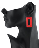 Women's Geometric Open Rectangle Wood Dangle Pierced Earrings