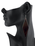 Women's Wooden Elongated Diamond Shape Dangle Pierced Earrings