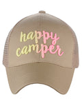 C.C Ponycap Color Changing Embroidered Quote Adjustable Trucker Baseball Cap, Happy Camper