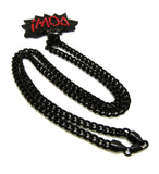 Stone Stud POW! Pendant with 5mm 24" Cuban Chain Necklace in Black, Red Stone