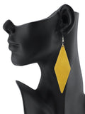 Women's Wooden Elongated Diamond Shape Dangle Pierced Earrings