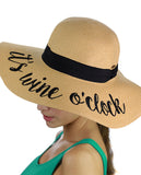 C.C Women's Paper Weaved Beach Time Embroidered Quote Floppy Brim Sun Hat