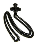 Stone Stud Layered Gothic Cross Pendant with 5mm 24" Cuban Chain Necklace in Black