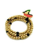Pan Africa Continent Pendant with 6mm 30" CCB Bead Necklace, Gold-Tone/Power Fist on Pan Africa