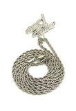 Stone Stud TS Rapper Pendant with 2mm 24" Rope Chain Necklace, Silver-Tone