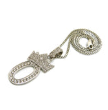Stone Stud Tilted Crown Number Pendant with 2mm 24" Box Chain Necklace, 0, Silver-Tone