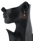 Women's Gold-Tone Round Stud Wood Dangle Pierced Earrings