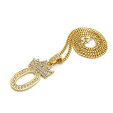 Stone Stud Tilted Crown Number Pendant with 3mm 24" Cuban Chain Necklace, 0, Gold-Tone