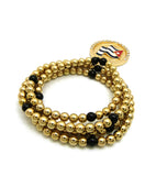Stone Stud Waving Flag Medal Pendant with 6mm 30" CCB Bead Necklace in Gold-Tone, Cuba