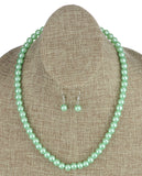 Women's 7mm Simulated Pearl Necklace with Stretch Bracelet and Ball Earrings