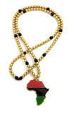 Pan Africa Continent Pendant with 6mm 30" CCB Bead Necklace, Gold-Tone/Pan Africa