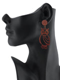 Women's Wooden Owl Cut Out Pierced Dangle Earrings
