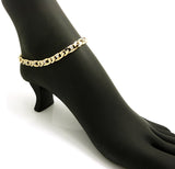 Women's 7mm 10" Iced Out Figaro Chain Anklet in Gold-Tone