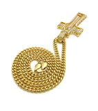 Stone Stud Double Cross Pendant with 5mm 24" Cuban Chain Necklace, Gold-Tone