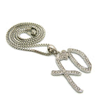Stone Stud XO Heart Pendant with 2mm 24" Box Chain Necklace, Silver-Tone
