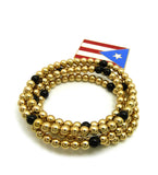 Polished Flag Pendant with 6mm 30" CCB Bead Necklace in Gold-Tone, Puerto Rico