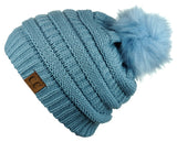 NYFASHION101 Soft Stretch Cable Knit Faux Fur Pom Pom Beanie Hat