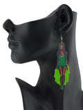 Women's Exquisite African Ebony Model Dangle Pierced Earrings, Floral Corset Dress
