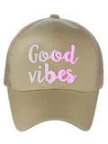 C.C Ponycap Color Changing Embroidered Quote Adjustable Trucker Baseball Cap, Good Vibes