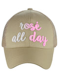 C.C Ponycap Color Changing Embroidered Quote Adjustable Trucker Baseball Cap, Rosé All Day, Navy