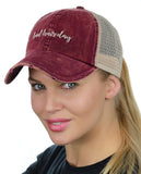 Ponyflo Ponytail Messy High Bun Embroidered Adjustable Trucker Baseball Cap