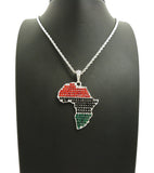 Colored Stone Pan Africa Continent Pendant with 2mm 24" Rope Chain Necklace