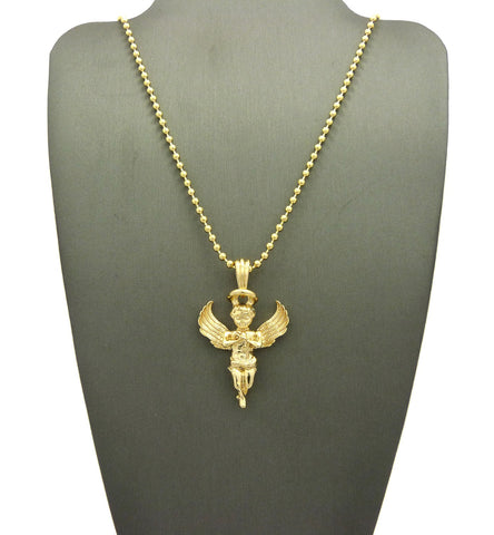 Extended Wing Praying Halo Angel Pendant w/ Chain Necklace