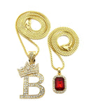 Tilted Crown on Initial B Pendant Set w/ Chain Necklace