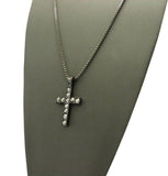 Stone Stud Single Row Cross Pendant w/2mm 24" Box Chain, Hematite-Tone